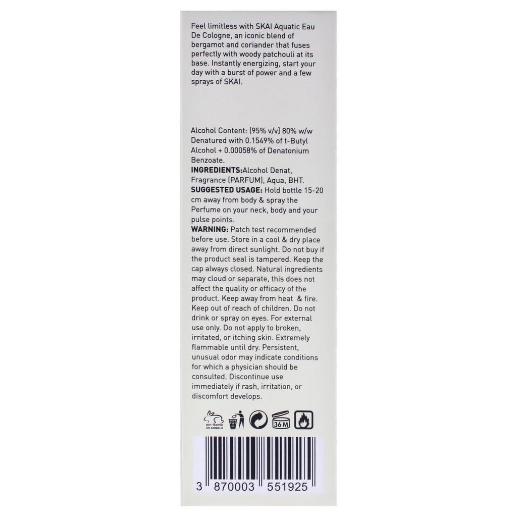 BellaVita Luxury SKAI Aquatic Eau de Cologne Unisex Spray - 3.4 oz